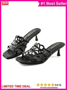 Women's Square Toe Kitten Heel Woven Slip On Dressy Sandals